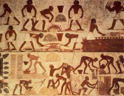 Escena de diferentes artesanos en pintura mural de la tumba de Khnemhotep, Beni Hassan, Imperio Medio, 2125 –1759 a.C