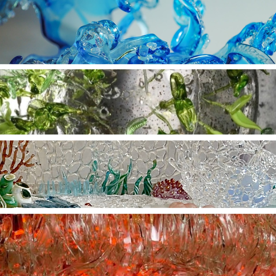 Cuatro Territorios reúne a Marisa Berrone, Laura Rivolta, Claudia Schnaider y Cristina Romero en una exposición de vidrio contemporáneo en la Legislatura de Buenos Aires.